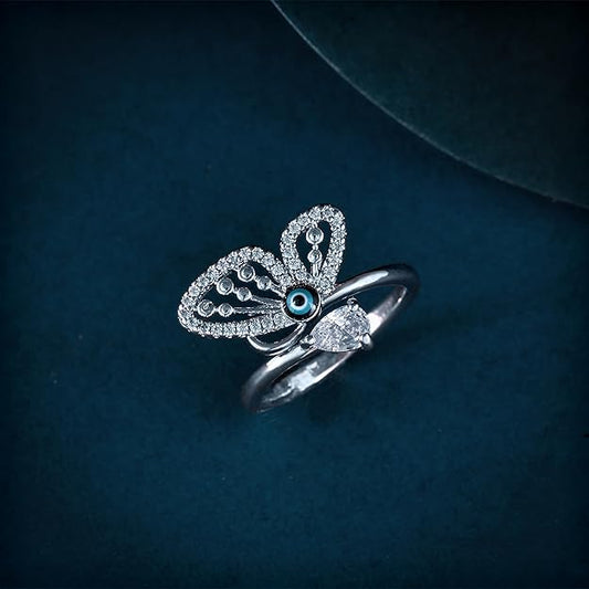 Unique Evil Eye Butterfly Ring – Women’s Protective Symbol Jewelry with Sparkling Stones